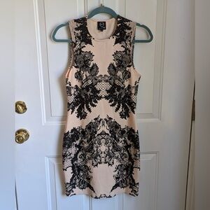 McQ by Alexander McQueen Peach and Black Lace Print Sleeveless Bodycon Dress